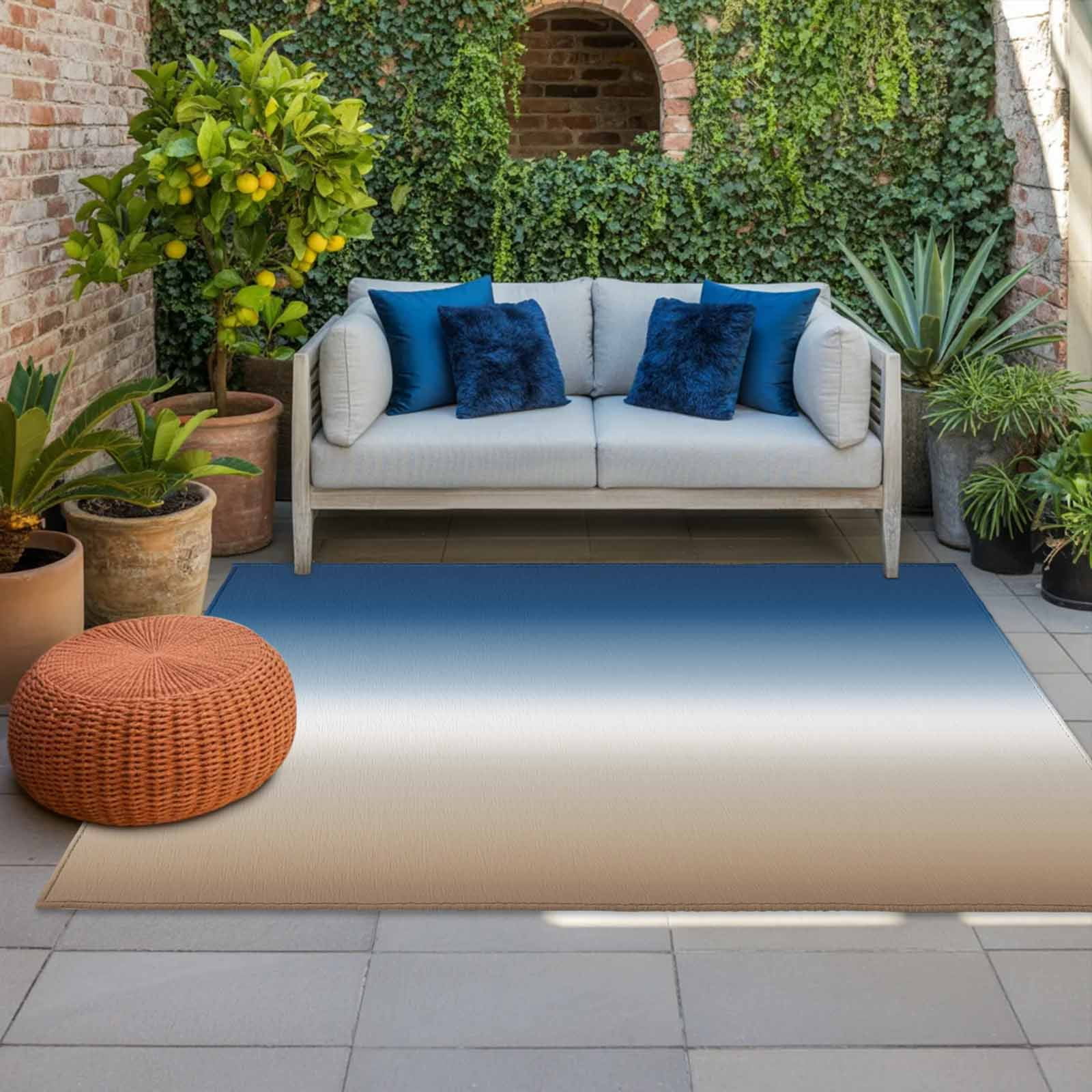 5' x 8' Outdoor Rug, Navy Blue Beige Ombre Cream Outdoor Washable Rug Large Floor Carpet, Modern Abstract Art Aesthetics Non Shedding Area Rug for Outside Patio RV Porch Deck Balcony Camping