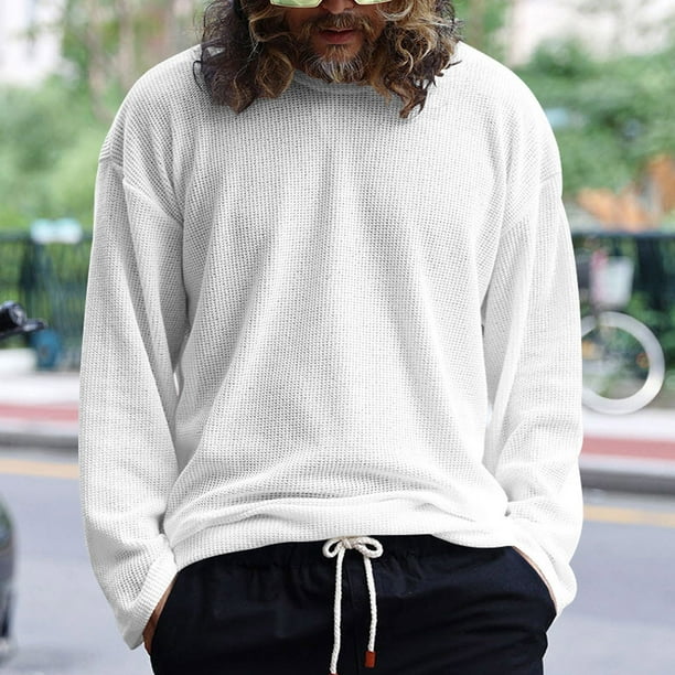 pstuiky Camisas para hombre de manga larga, Camiseta informal de manga larga con cuello redondo y color liso para hombre camisetas de hombre xxxl