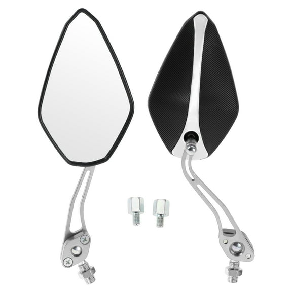 Unique Bargains Motorcycle Rear View Mirrors Bar End Side Mirrors Mount Aluminum Alloy Plastic Black White Silver Tone Adjustable M8/M10 Prismatic Shape