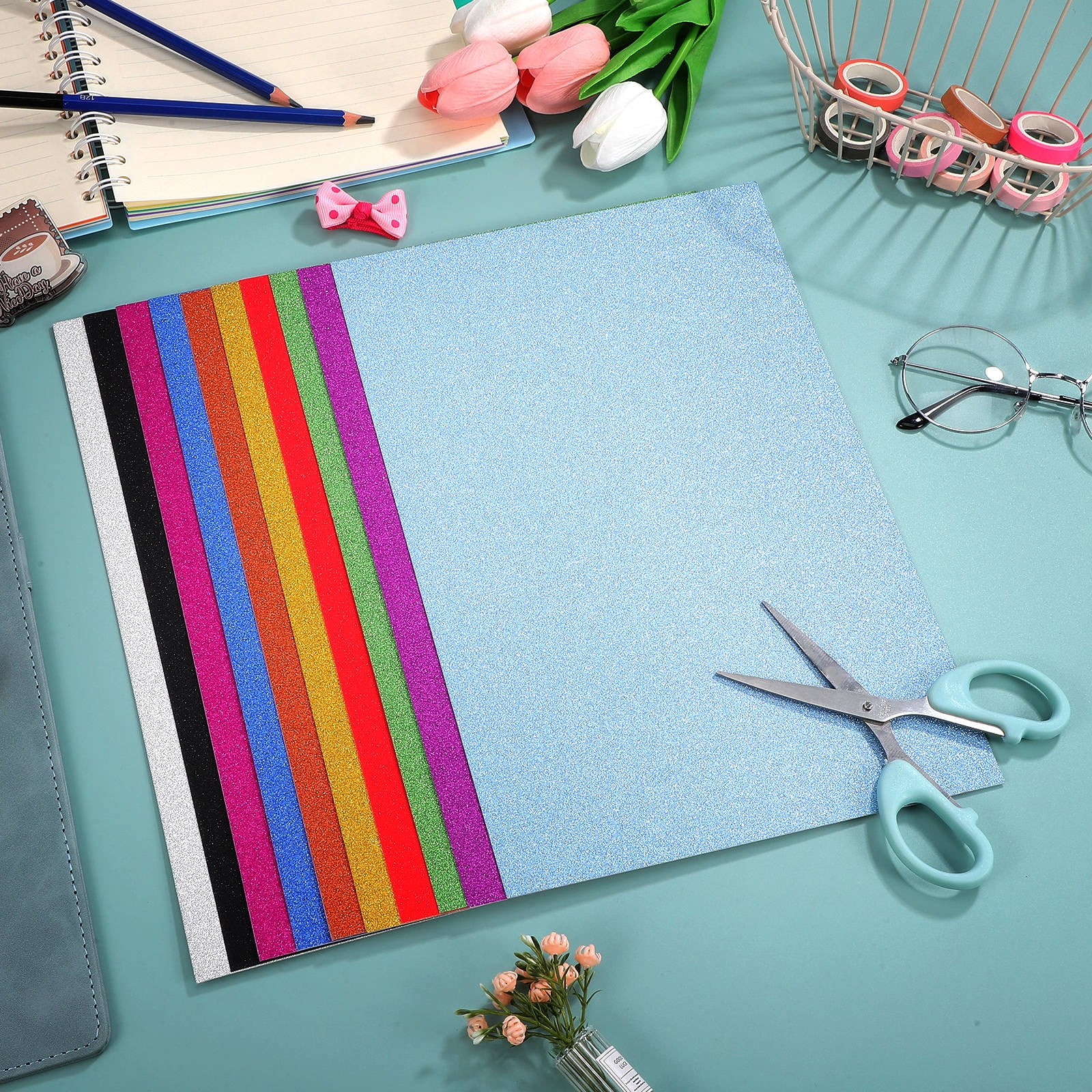 Raindrops Glitter Cardstock Paper 60 Sheets for Scrapbooking and Crafts, Shimmery Colored Craft Paper