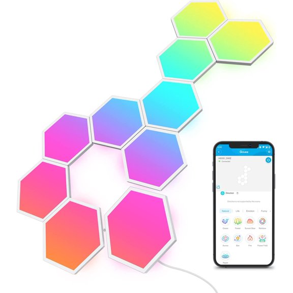 Glide Hexa Light Panels, RGBIC Hexagon LED Wall Lights, Wi-Fi Smart Home Creative Wall Lights with Music Sync, Works with Alexa Google Assistant for Indoor Gaming Decor, 10 Pack