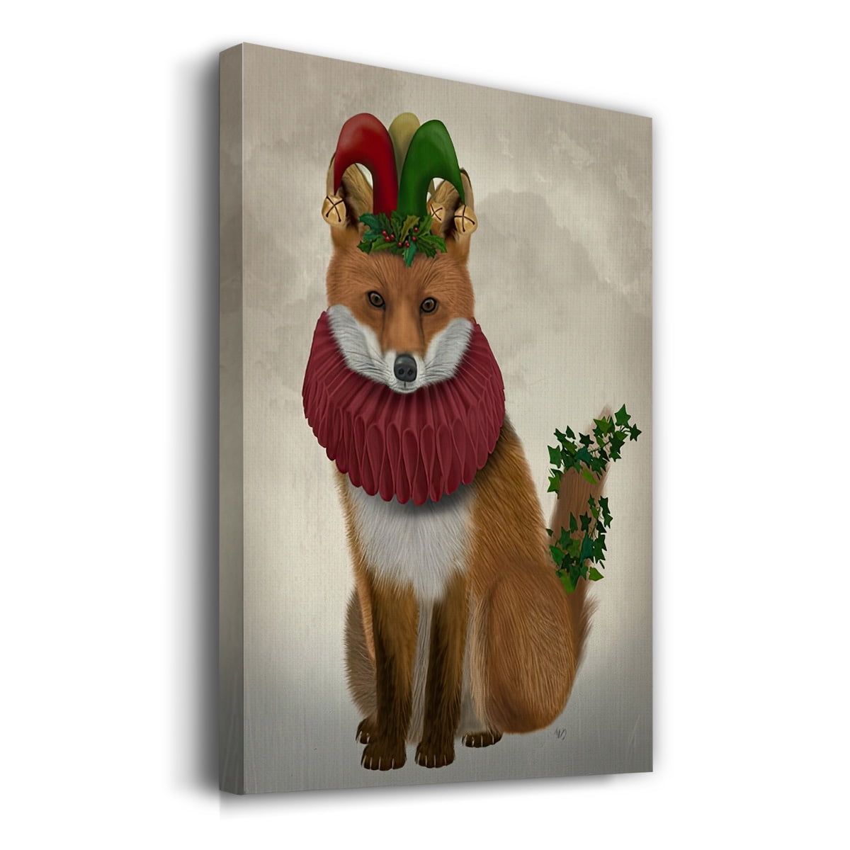 Christmas Holly and Ivy Fox- Gallery Wrapped Canvas