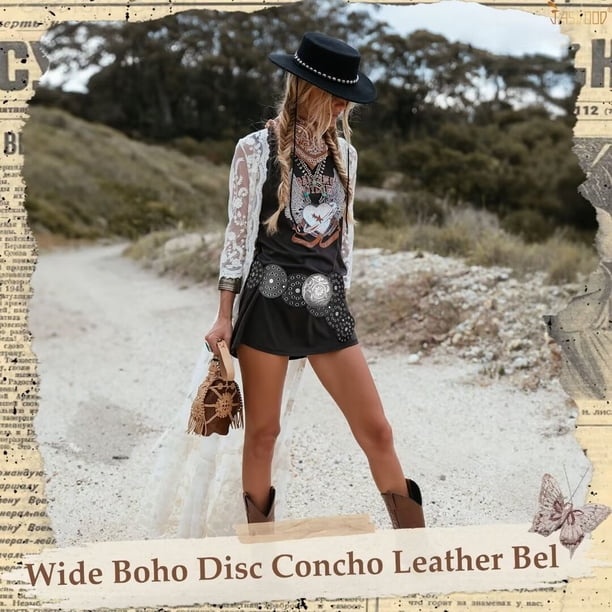 JASGOOD Women Western Belts Wide Disc Belt Vintage Leather  display picture 2