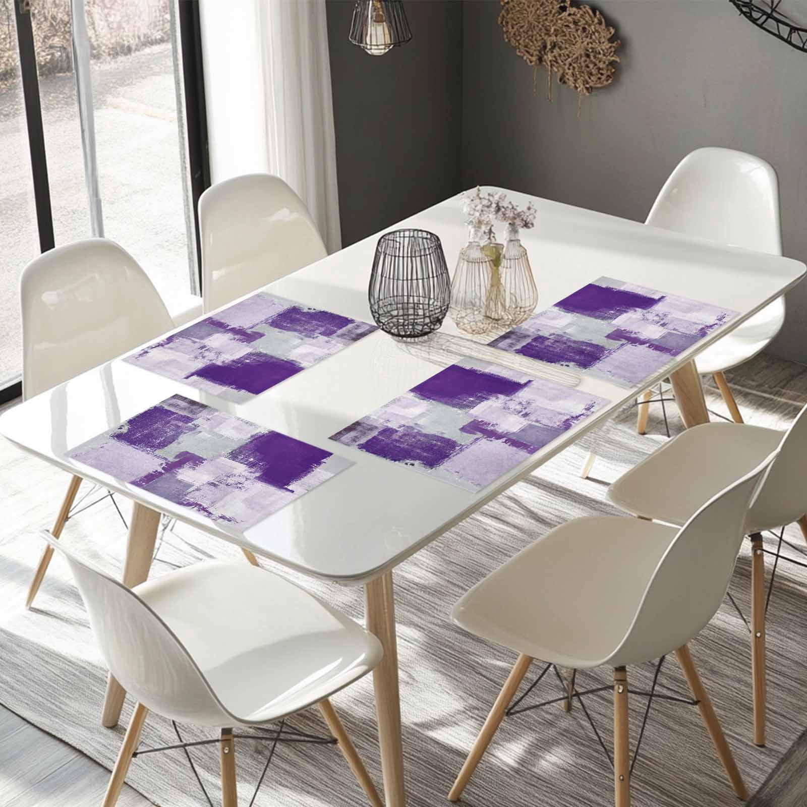 Placemats Set of 4, Purple Gray Block Placemats Set of 4, Abstract Art Tablemats Washable Placemat Table Decoration for Kitchen Table Dinner Party Home Decor Indoor Outdoor 13x19 Inch