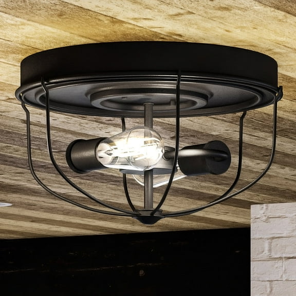 Luxury Farmhouse Ceiling Light, 7.875H x 14.5W, with Rustic Style, Charcoal, UHP1430 by Urban Ambiance