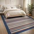 thumbnail image 3 of ODIKA 8'x10' Washable Area Rug Non-Slip Chair-Friendly Mat Chindi Knit Striped Boho Farmhouse Bordered Stripes Multi Rag Flowing Dynamic for Dining Room, Large Office, Lounge, 3 of 7