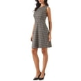 thumbnail image 4 of INSPIRE CHIC Women's Houndstooth Plaid Above Knee Sleeveless Fit and Flare Dresses L Coffee, 4 of 6