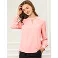 thumbnail image 2 of INSPIRE CHIC Women's Keyhole Stand Collar Pleated Back Button Blouse Tops, 2 of 4