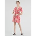thumbnail image 5 of Made by Johnny Women's Airy Short Sleeve Kimono Style Deep V Neck Tie dye Dress L CORAL, 5 of 6