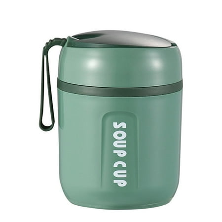 

500ml Tableware Luncheon Outdoors Kitchen Tools with Lid Spoon Mug Water Bottle Oatmeal Cup GREEN