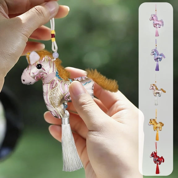 Viflosae Key Chains Key Ring Year Beautiful Ponies Ornament ChineseStyle Car Accessory Tassel-Decorated Plushy Pendant Year Of The Horses Gift