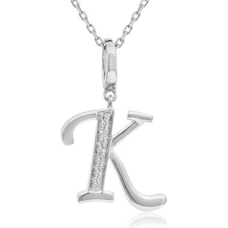 Amanda Rose Diamond Initial K Charm Pendant in Sterling Silver on an 18in. Chain