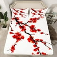 thumbnail image 2 of jejeloiu Japanese Style Twin Sheet Sets,Red Plum Flowers Twin Fitted Sheet,Cute Floral Blossom Flat Sheet For Adults,Luxury Bedroom Decor,3-Piece, 2 of 7
