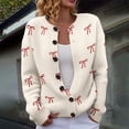 thumbnail image 1 of Plus Size Women's Christmas Santa & Tree Embroidered Cardigan Long Sleeve Round Neck Button Down Knit Sweater For Holiday Season, 1 of 6