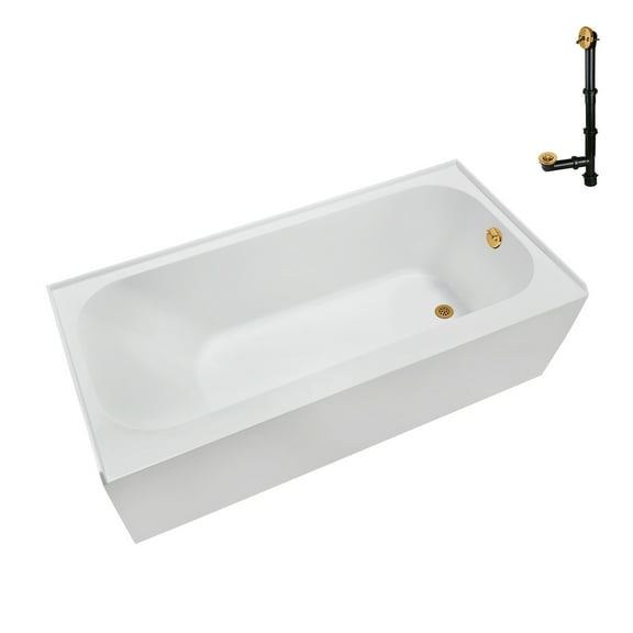 Streamline NAL-5260-BGL 60 in. x 30 in. Acrylic Right-Hand Drain Alcove Bathtub in Glossy White With External Drain in Brushed Gold