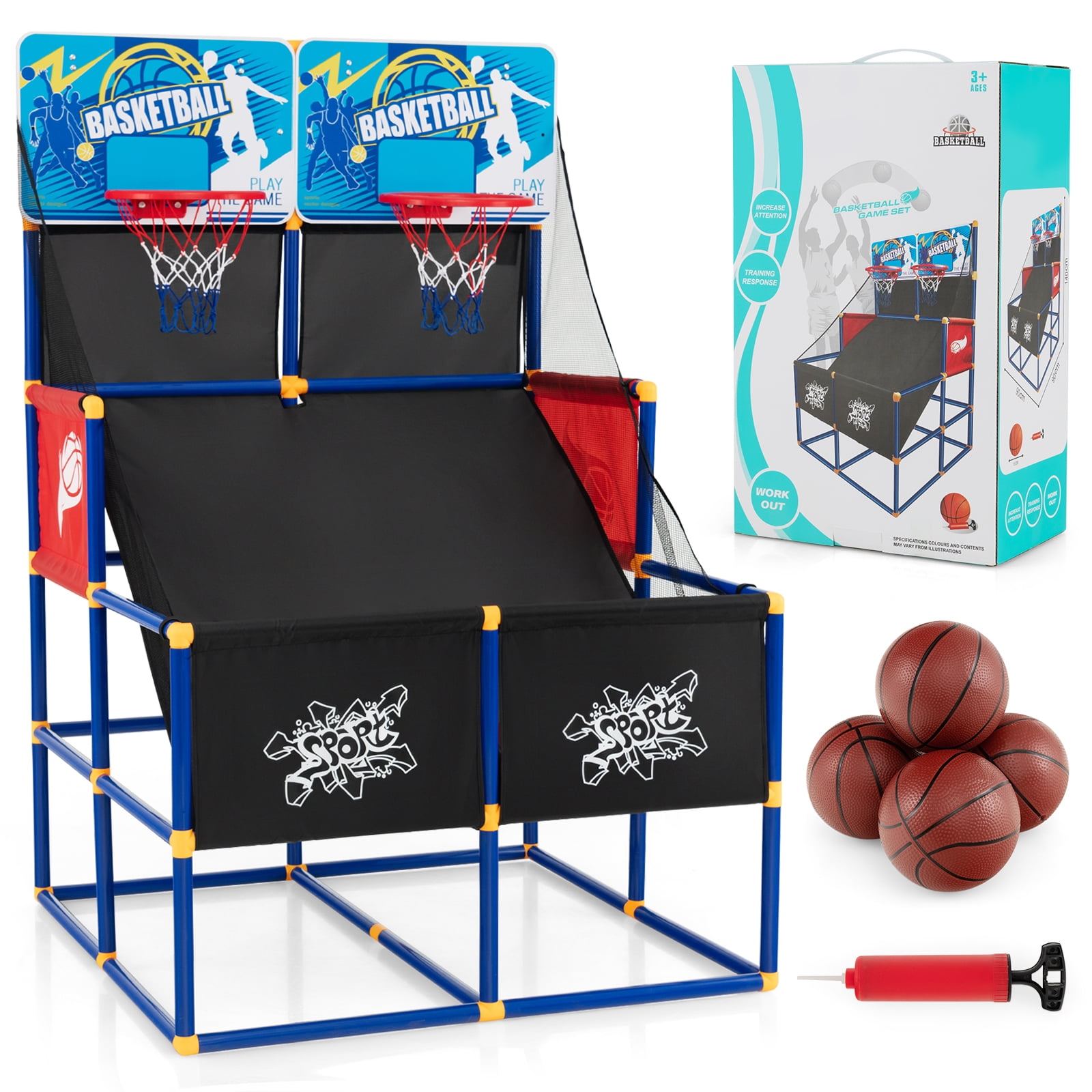 Costway Kids Dual Shot Basketball Arcade Game w/4 Balls Pump Easy Quick