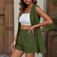 thumbnail image 6 of Miluxas Women's Casual 2-Piece Solid Color Button Vest Top High Waist Elastic Shorts Loose Short Sets Army Green XL(XL), 6 of 6