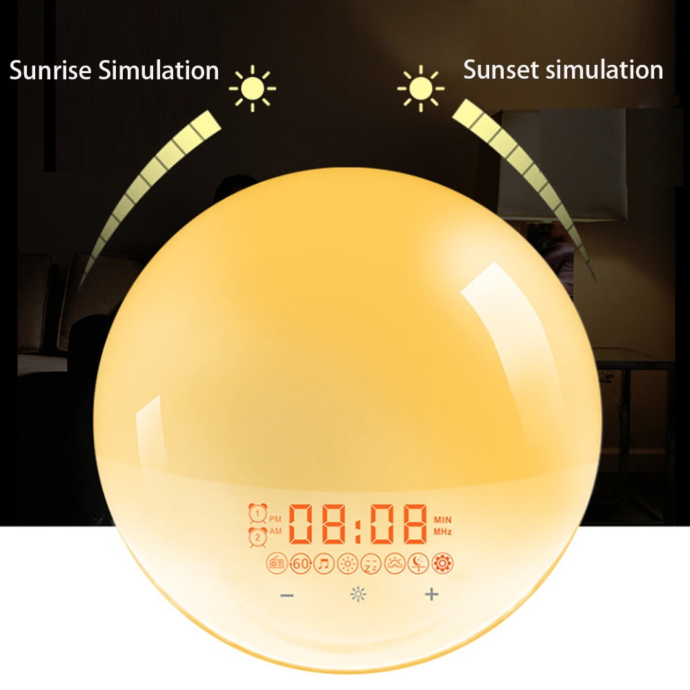 MEGICOT Wake Up Light with Alarm Clock, Snooze, Dual Alarms, FM Radio, Sunrise Simulation & Sleep Aid Colorful Night Light for Kids Adults Bedrooms