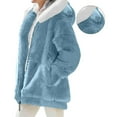 thumbnail image 5 of VISALY Oversized Fuzzy Fleece Jacket Coat for Women Fashion Zip Up Hooded 2025 Trendy Casual Thicken Cardigan Coat with Pockets Shaggy Warm Winter Outerwear Light Blue S, 5 of 9
