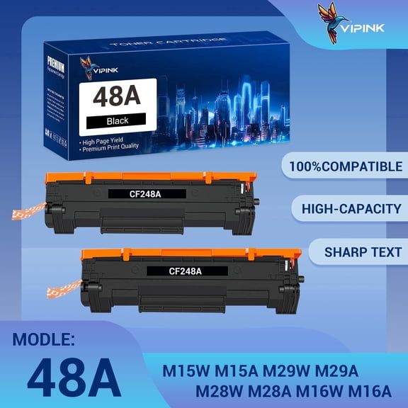 Vipink Compatible for HP 48A CF248A 248A Toner Cartridge Laserjet Pro M15w MFP M29w M28w M16w M31w M30w M15a M16a M28a M29a M15 M29 M28 Series Printer Ink (Black, 2-Pack)