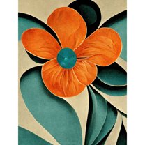 Bold Art Deco Flowers Teal Orange Cream Poppy Large Wall Art Poster Print Thick Paper 18X24 Inch