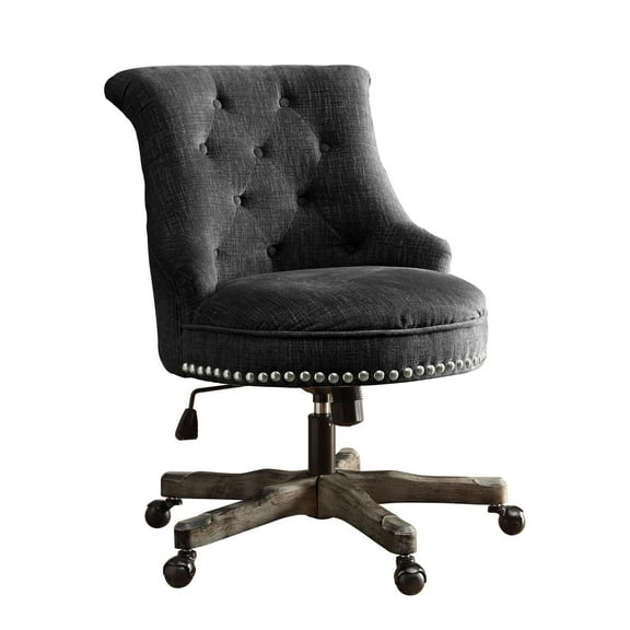 Swivel Office Chair - Wood Base, Tufted Back, Comfortable Seat - Modern Desk Chair