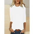 thumbnail image 2 of VSSSJ Casual Blouses for Women Solid Color Classic Versatile Dressy Breathable Tee Tops 3/4 Sleeve Comfy Soft Crew Neck Loose T-Shirts White XXXL, 2 of 5