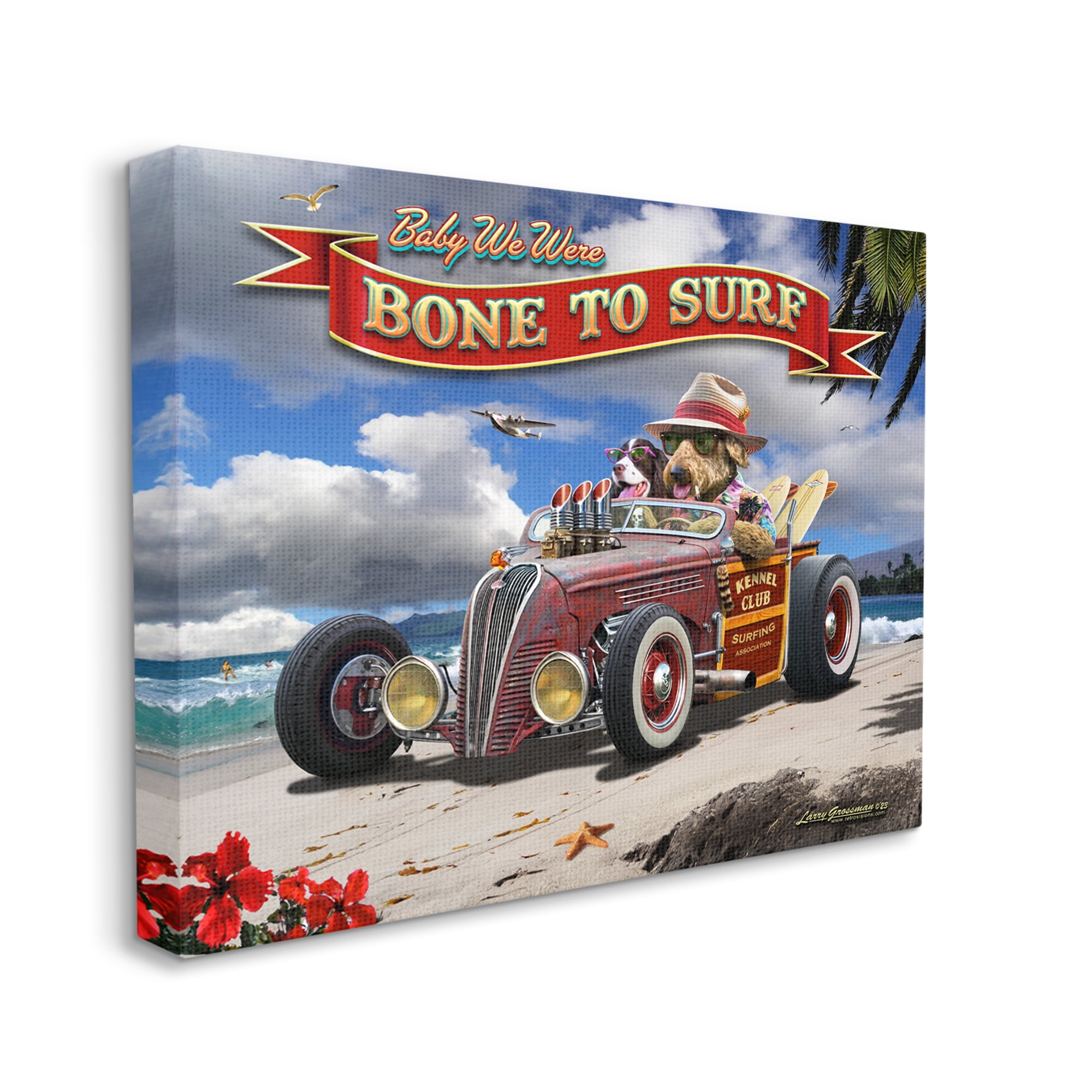Stupell Industries Bone to Surf Dogs Transportation Painting Gallery Wrapped Canvas Art Print Wall Art, 30 x 24