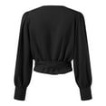 thumbnail image 5 of RYRJJ Women's Deep V Neck Chiffon Shirts Tie Front Knot Puff Long Sleeve Wrap Crop Top Blouse(Black,S), 5 of 8