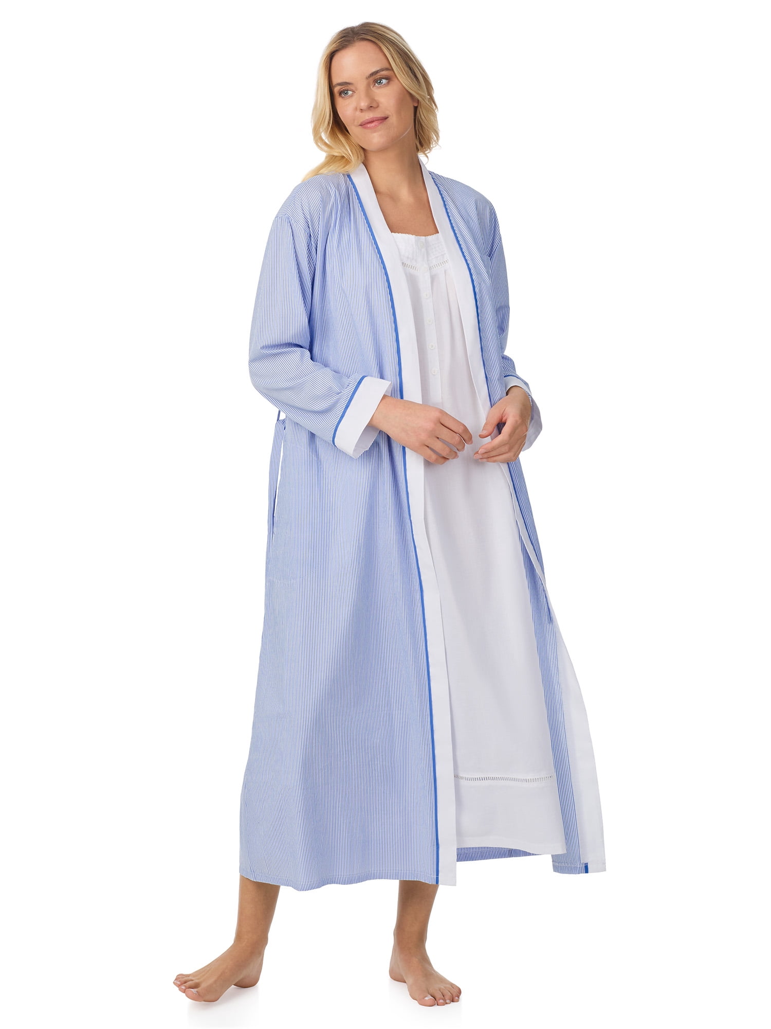 Aria Women's Lightweight Cotton Woven 52" Long Wrap Sleepwear Robe, Sizes XS-5X