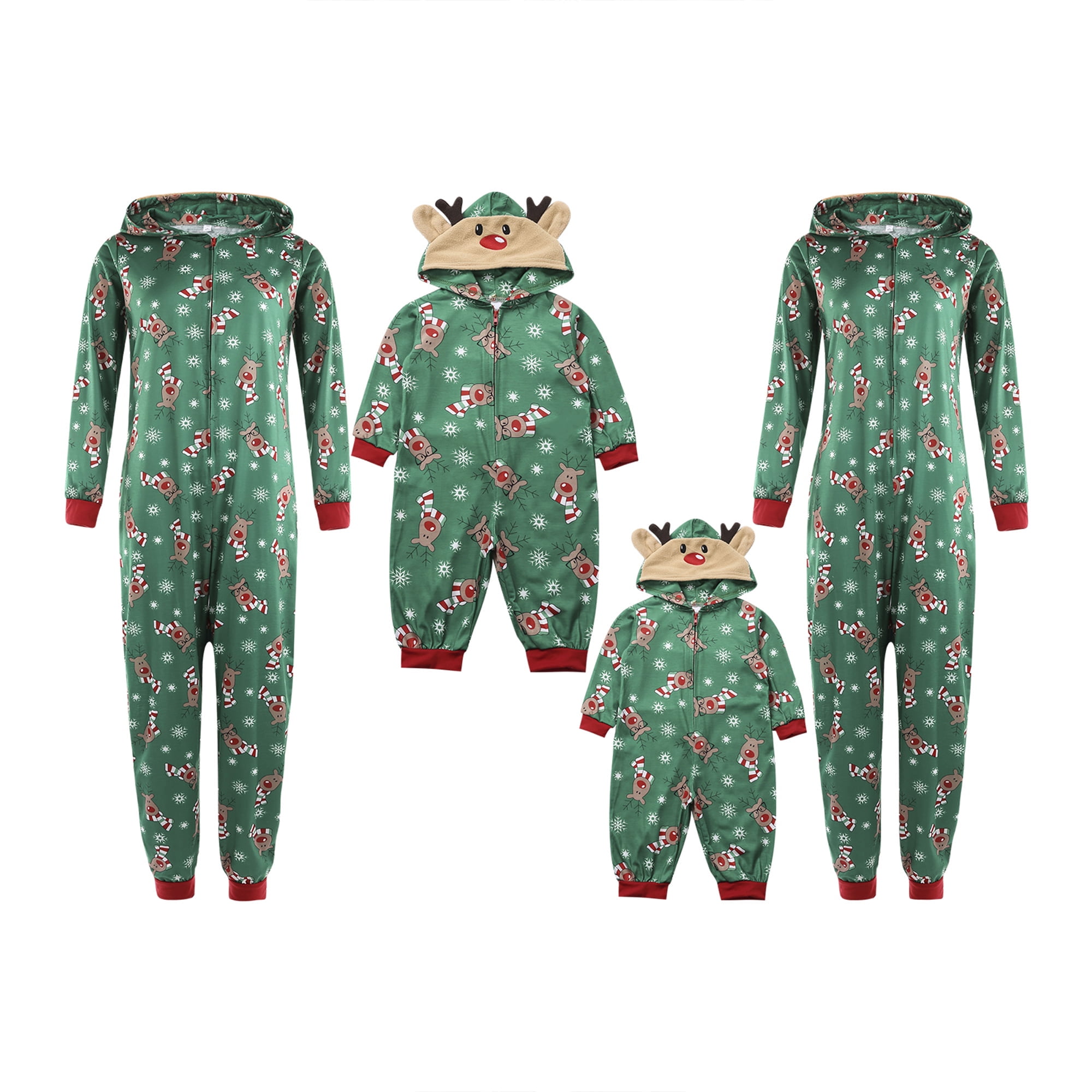 Sinhoon Christmas Family Matching Hoodie Pajamas Reindeer One Piece Jumpsuit Zipper Pjs for Adult Kids Baby
