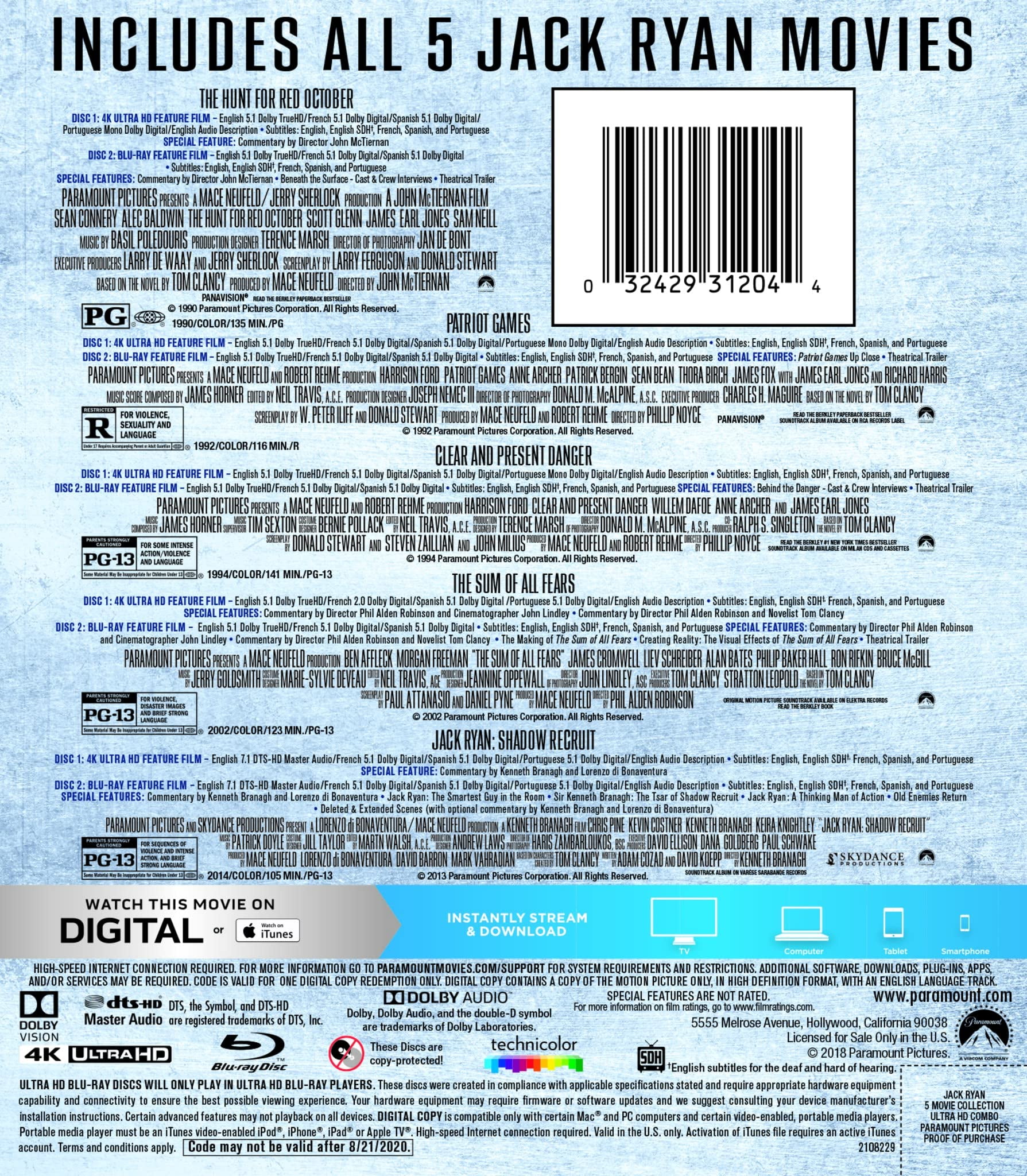 Jack Ryan: 5-Film Collection - Walmart.com