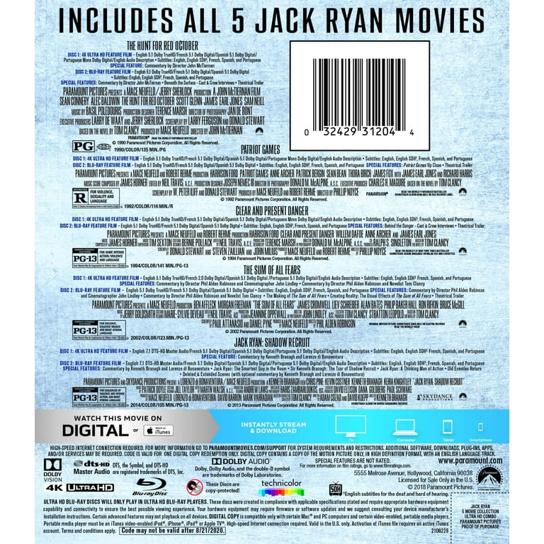 【中古】「非常に良い」Jack Ryan: 5-Film Collection [Blu-ray] Jack Ryan 5-movie Collection [Blu-ray] - Walmart.com