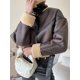 thumbnail image 2 of -abrigo de piel de cordero sintética para mujer, chaqueta con cinturón con cremallera empalmada, ropa de calle Retro, gruesa y cálida, Otoño e Invierno, 2 of 5