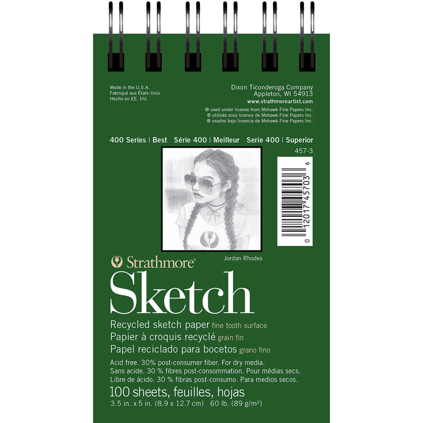 Strathmore 400 Series Sketch Pad, Recycled, Side Wire Binding, 100 Sheet, 3.5x5 inch, Pack of 3