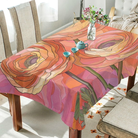 Yayeee Tablecloths 54" x 54" Rectangle Wrinkle Resistant Party Table Cover, Abstract Pink Flowers