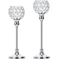 thumbnail image 1 of Candelabro de cristal, juego de 2 vintage para velas de pilar, decoración de cristal para sala de estar, decoración de mesa, boda, Navidad, cumpleaños, 32 cm y 37 cm de altura, plateado, 1 of 7