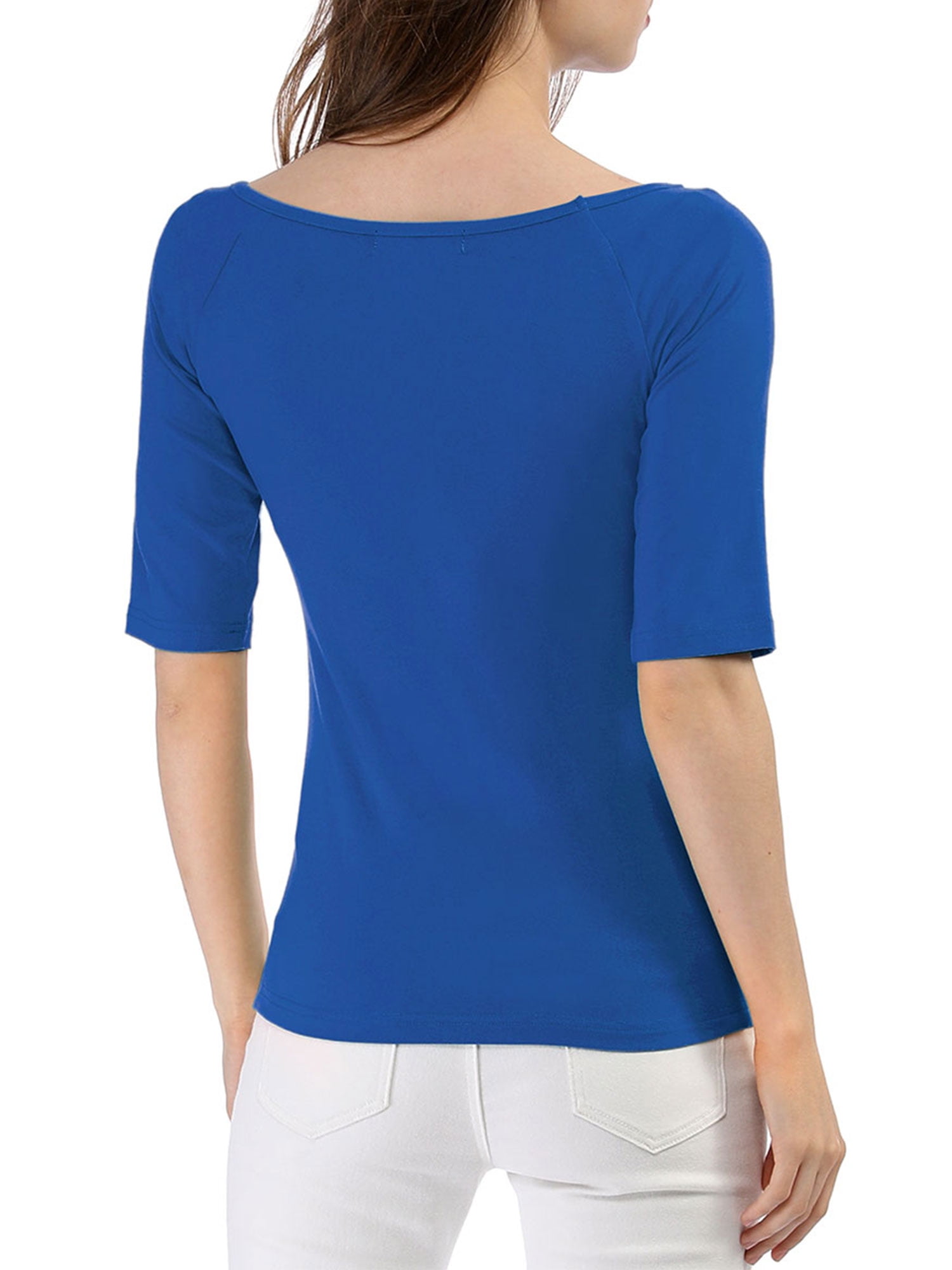 DARING DIVA Women's Slim Fit Pullover Boat Neck Stretchable T-Shirt XS Royal Blue