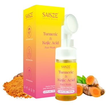 SAISZE Turmeric Foaming Face Wash with Brush, Turmeric & Kojic Acid  Facial Cleanser for All Skin Types, 4.23 fl oz (100ml)