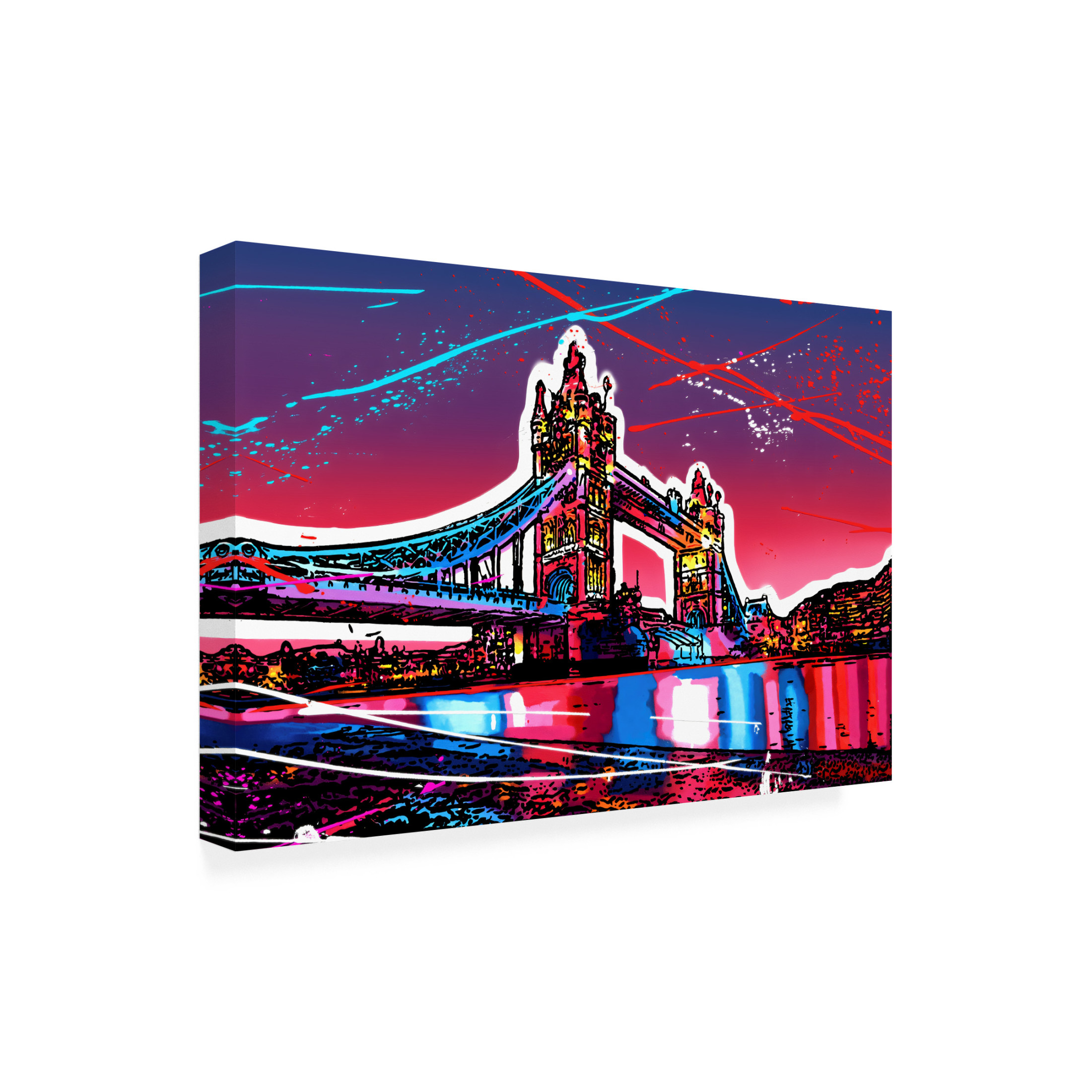 Canvas Wall Art - Ray Heere 'Colorful Cityview Tower Bridge London' Wall Art for Living Room, Bedroom, or Office Décor by Trademark Fine Art - 32 x 22 Inches