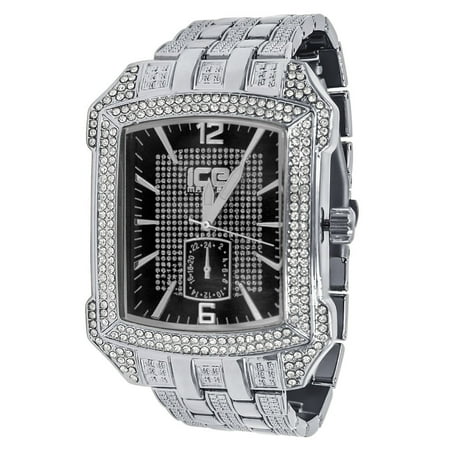- Black Dial White Gold Tone Square Face Simulated Diamond Bling Metal Band Watch Jo Rodeo Jojino Jojo Iced Out