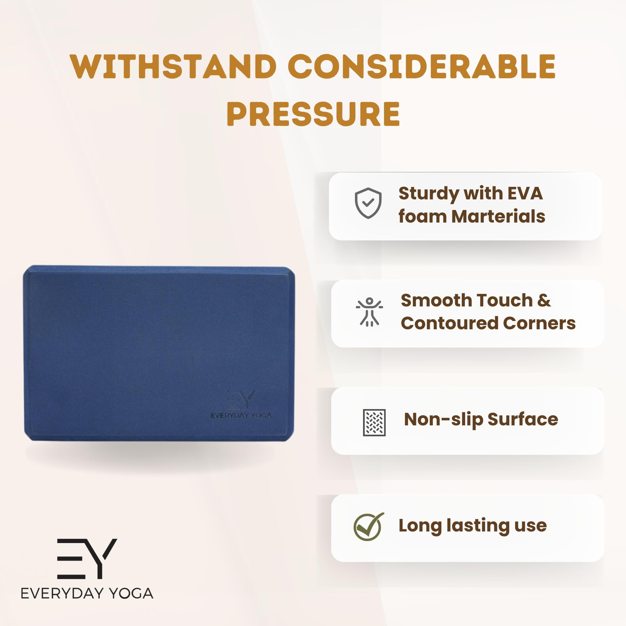 Everyday Yoga High-Density Foam Block, Lightweight & Durable with Smooth Beveled Edges