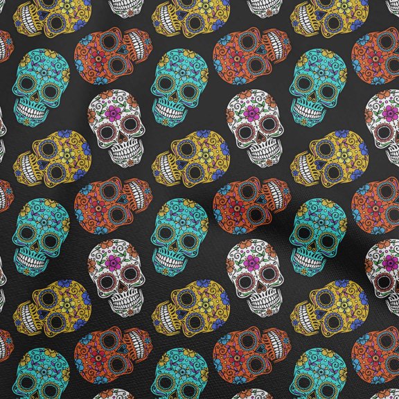 oneOone Polyester Spandex Black Fabric Skull Diy Clothing Quilting Fabric Print Fabric By Yard 56 Inch Wide-aA
