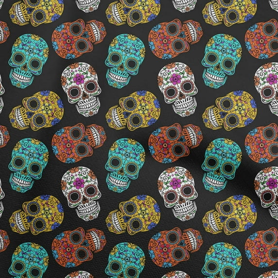 oneOone Cotton Cambric Black Fabric Skull Fabric For Sewing Printed Craft Fabric By The Yard 42 Inch Wide-aE