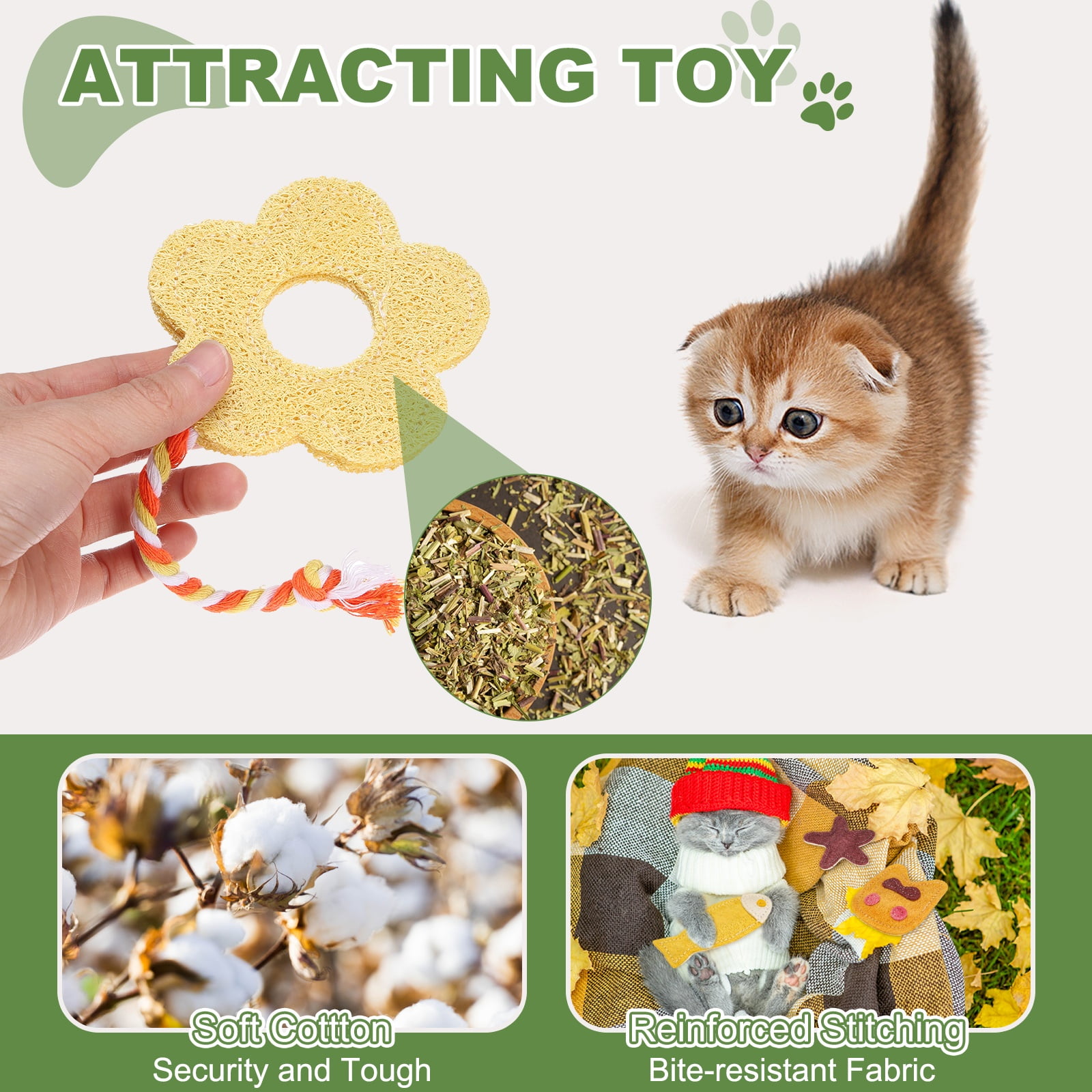 Uxcell Bite Resistant Catnip Playing, Durable and Interesting, Flower Shaped Cat Teeth Chew Playing Catnip Filled (Yellow White, 4 Pcs), Intended for Bedroom / Balcony / Living Room