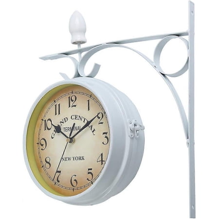 2025 New Double-sided Wall Clock, European Double-sided Wall Clock Garden Clock, Outdoor Fixed Use (White)