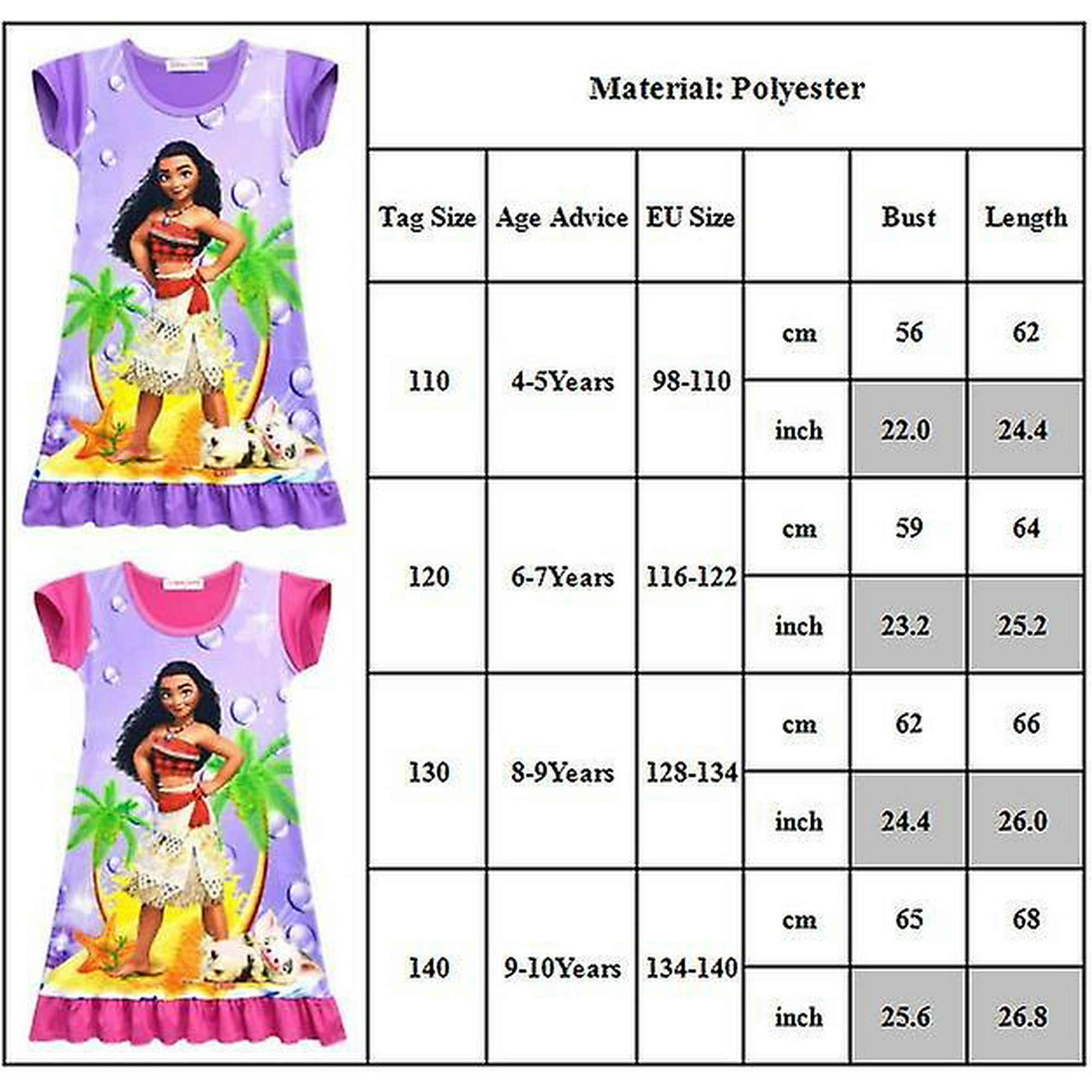 Sebneei 4 10 Years Girls Moana Nightdress Sleepwear Pyjamas Other