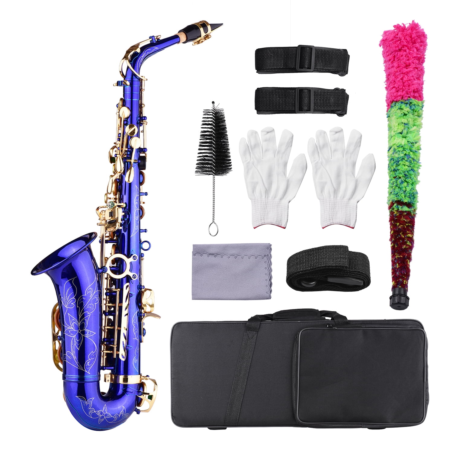 Muslady Brass Engraved Eb EFlat Alto Saxophone Sax Buttons Wind Instrument with Case Gloves