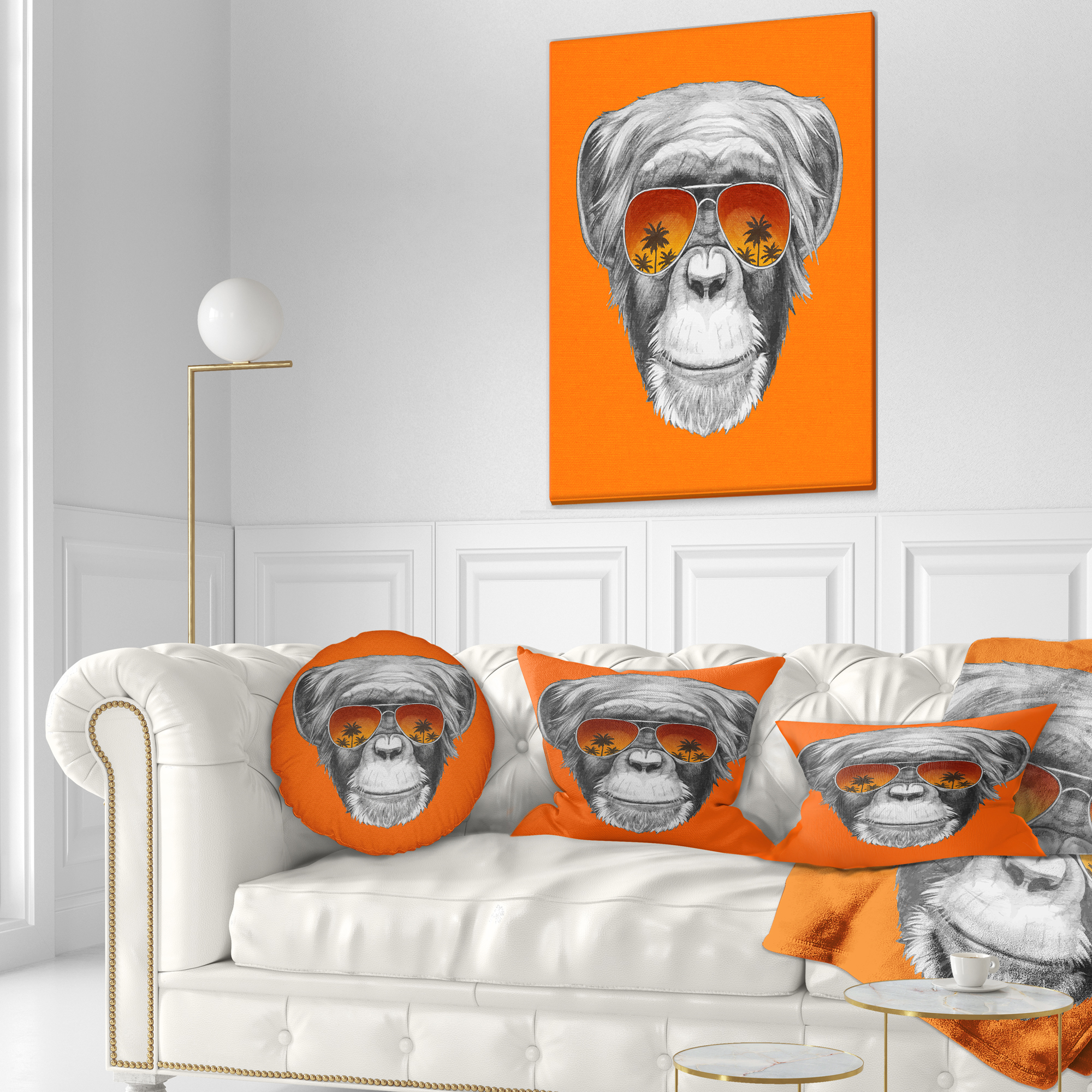 Designart Monkey with Mirror Sunglasses - Animal Throw Pillow - 12x20