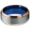 thumbnail image 2 of P. Manoukian Tungsten Wedding Band Ring 8mm for Men Women Blue 18k Rose Gold Plated Beveled Edge Brushed Polished Lifetime Guarantee Size 12.5, 2 of 3